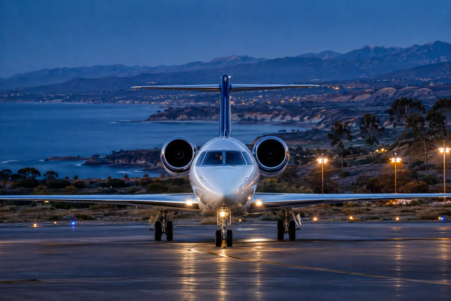 Super-midsize jet on the ramp